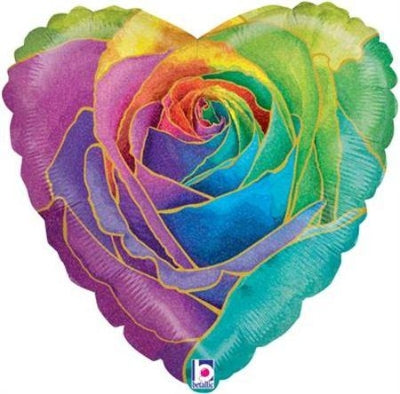 Rainbow Rose Foil Balloon - Magnolia the Florist Make a statement with this Rainbow Rose Foil Balloon! Featuring a rainbow rose heart shape, this eye-catching balloon is perfect for birthdays, anniversaries, and special occasions. Show your loved one you care with this unique and colourful decoration!