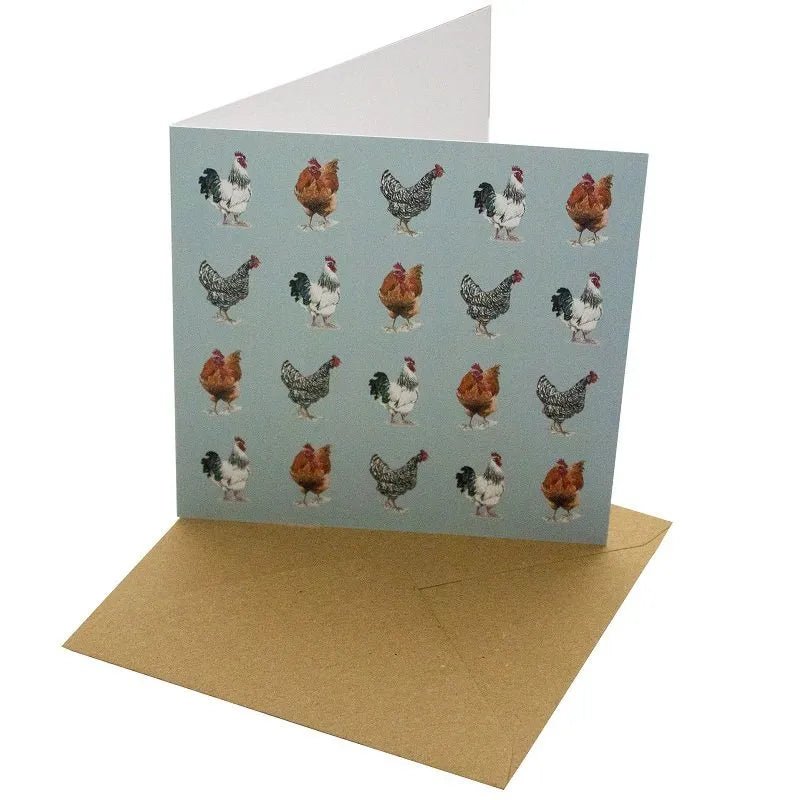 Blue Chicken Breeds Greetings Card - Magnolia the Florist Gift your loved ones a beautiful Blue Chicken Breeds Greetings Card that will make any occasion special. This 148mm square card is made with a sustainable, 100% recycled unbleached 350gsm paper. The featured feather design with a blank interior for a personal message makes it a perfect choice for any special day.