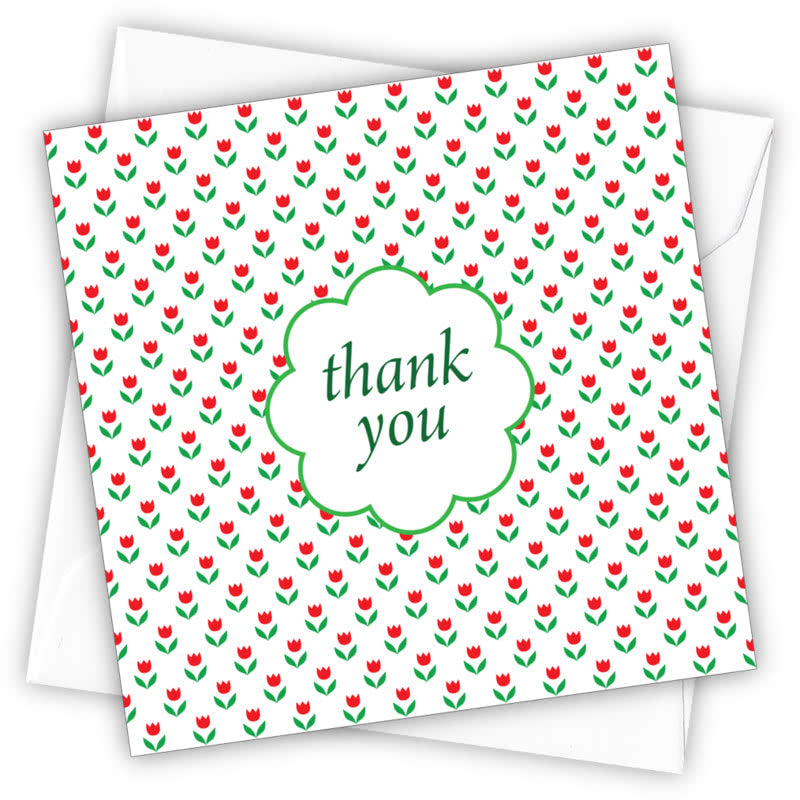 Thank You Greetings Card - Magnolia the Florist Individual greeting card and envelope. Blank inside for your personal message Supplied with a colour co-ordinated envelope Envelope colour: White High-quality (300gsm) matt finish card Printed in the UK. Size: 100mm × 100m