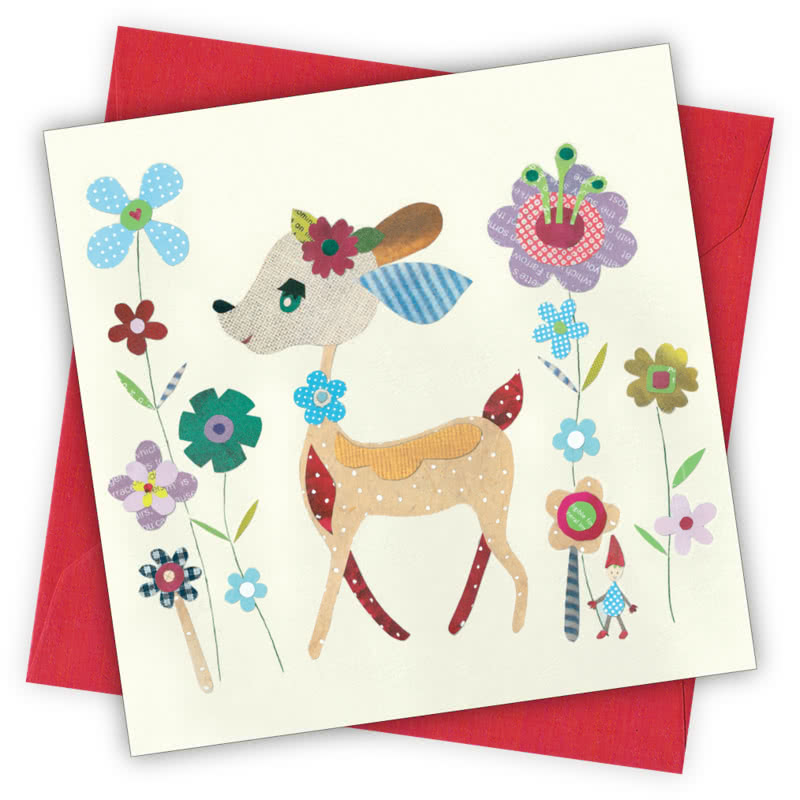 Deer Greetings Card - Magnolia the Florist Individual greeting card and envelope. Blank inside for your personal message Supplied with a colour co-ordinated envelope Envelope colour: Red High-quality (300gsm) matt finish card Printed in the UK. Size: 100mm × 100m