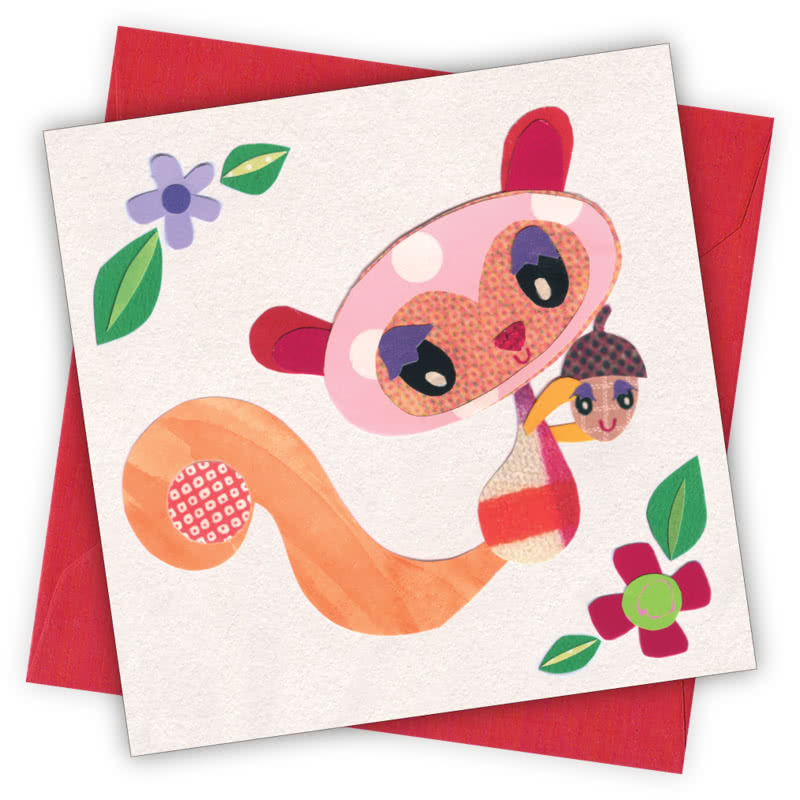 Squirrel Greetings Card - Magnolia the Florist Individual greeting card and envelope. Blank inside for your personal message Supplied with a colour co-ordinated envelope Envelope colour: Red High-quality (300gsm) matt finish card Printed in the UK. Size: 100mm × 100m